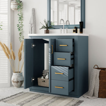 30'' Bathroom Vanity with Ceramic Sink Combo, Solid Wood Frame Bathroom Storage Cabinet, Freestanding Vanity Set with 3 Drawers & Soft Closing Doors