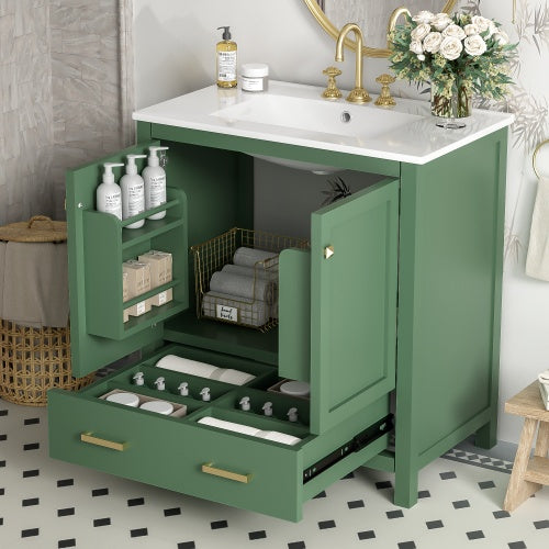 30" Gray Bathroom Vanity – Under-Mount Sink, Soft Closing Doors & Multifunctional Storage