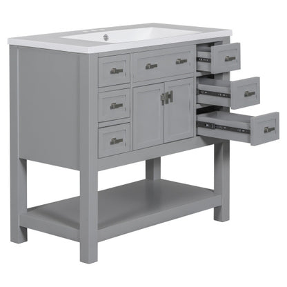 36   Bathroom Vanity With Top Sink, Modern Bathroom Storage Cabinet With 2 Soft Closing Doors And 6 Drawers, Single Sink Bathroom Vanity