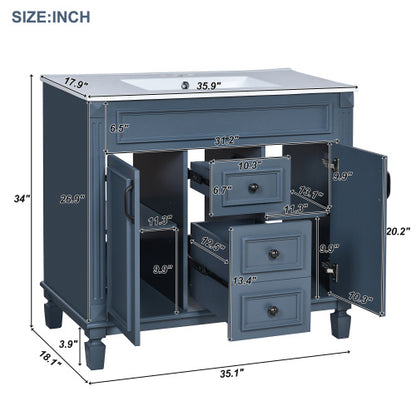 36'' Bathroom Vanity with Top Sink – Modern Storage Cabinet with 2 Soft-Closing Doors & 2 Drawers, Single Sink Vanity