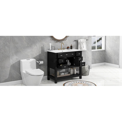 36" Black Bathroom Vanity with Top Sink – Modern Storage Cabinet with 2 Soft Closing Doors & 6 Drawers, Single Sink Vanity