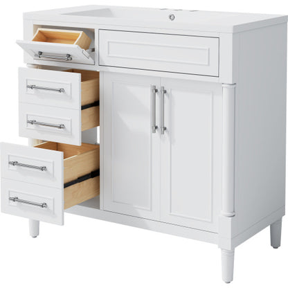 36'' Bathroom Vanity With Top Resin Sink, Freestanding Bathroom Storage Cabinet With 2 Drawers And A Tip-out Drawer, Solid Wood Frame Vanity Set, Height Adjustable Shelf