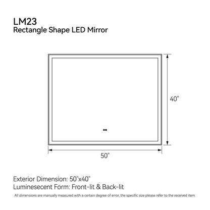 Modern LED Smart Mirror – Rectangular, Front & Back Lit, 3-Color Adjustable with Anti-Fog, Memory Function, and Time Mode Control