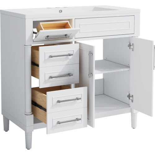 36'' Bathroom Vanity With Top Resin Sink, Freestanding Bathroom Storage Cabinet With 2 Drawers And A Tip-out Drawer, Solid Wood Frame Vanity Set, Height Adjustable Shelf