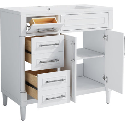 36'' Bathroom Vanity With Top Resin Sink, Freestanding Bathroom Storage Cabinet With 2 Drawers And A Tip-out Drawer, Solid Wood Frame Vanity Set, Height Adjustable Shelf