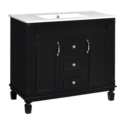 36'' Bathroom Vanity with Top Sink – Modern Storage Cabinet with 2 Soft-Closing Doors & 2 Drawers, Single Sink Vanity (Black)