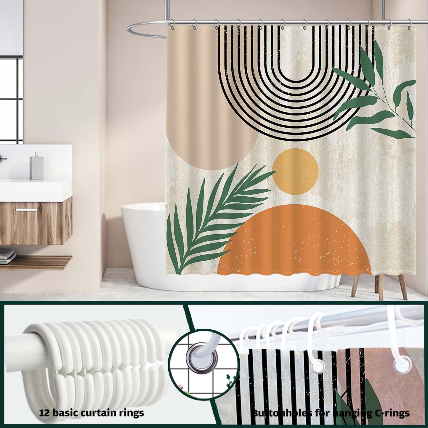 Abstract Bohemian Arch Sun Shower Curtain – Durable Polyester with Artistic Flair