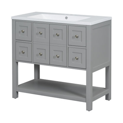 36'' Bathroom Vanity with Undermount Sink – Free Standing Vanity Set with 4 Drawers & Soft Closing Doors, Solid Wood Frame