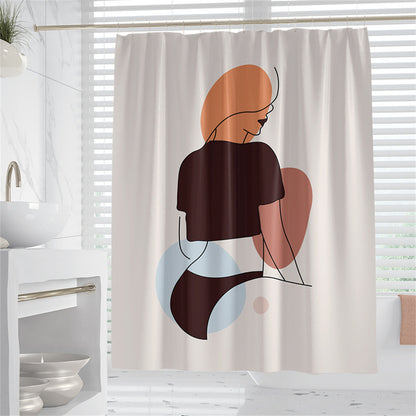 Hand-Drawn Woman Geometric Line Illustration Shower Curtain – Premium Polyester