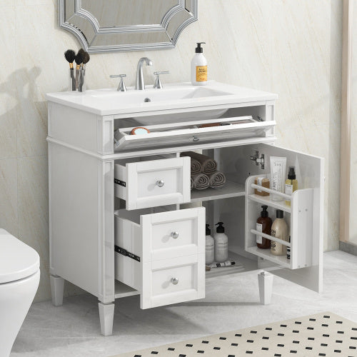 30" Bathroom Vanity with Top Sink – Modern Storage Cabinet with 2 Drawers and a Tip-out Drawer