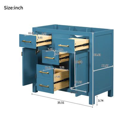 36" Solid Wood Freestanding Bathroom Cabinet – Modern Storage with 4 Drawers & 2 Cabinets