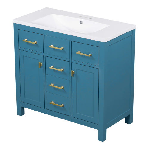 36'' Bathroon Vanity With Resin Sink Combo Set,Modern Freestanding Single Bathroom Cabinet With 4 Drawers & 2 Cabinets,Storage Cabinet For Bathroom, Solid Wood Frame Vanity Set
