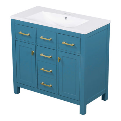 36'' Bathroon Vanity With Resin Sink Combo Set,Modern Freestanding Single Bathroom Cabinet With 4 Drawers & 2 Cabinets,Storage Cabinet For Bathroom, Solid Wood Frame Vanity Set