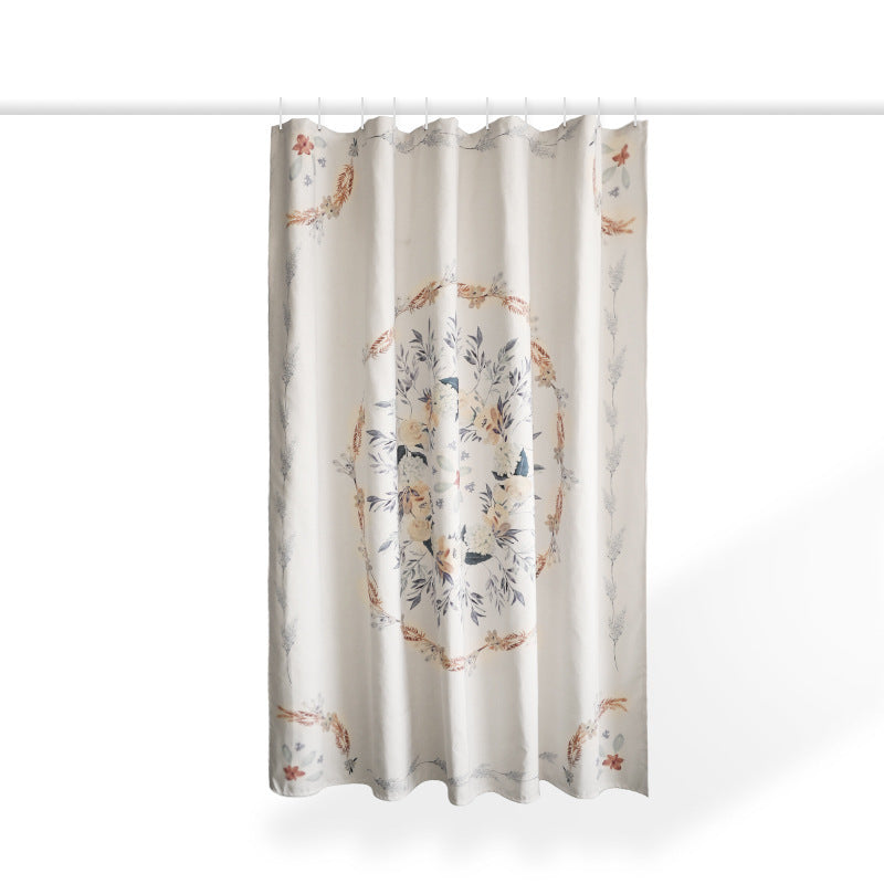 Thickened Free-Punching Polyester Shower Partition Curtain – Floral Pattern, Anti-Mold
