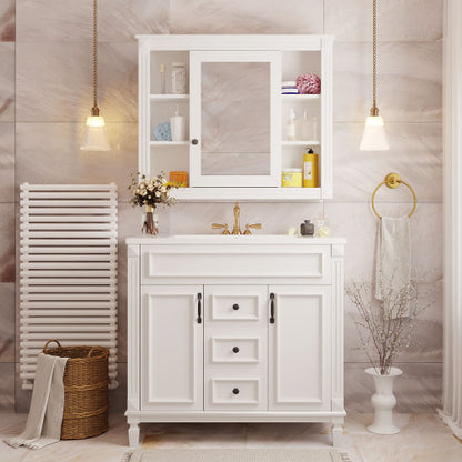36'' Bathroom Vanity with Top Sink – Royal Blue Mirror Cabinet, Modern Storage with 2 Soft-Closing Doors & Drawers, Single Sink Vanity