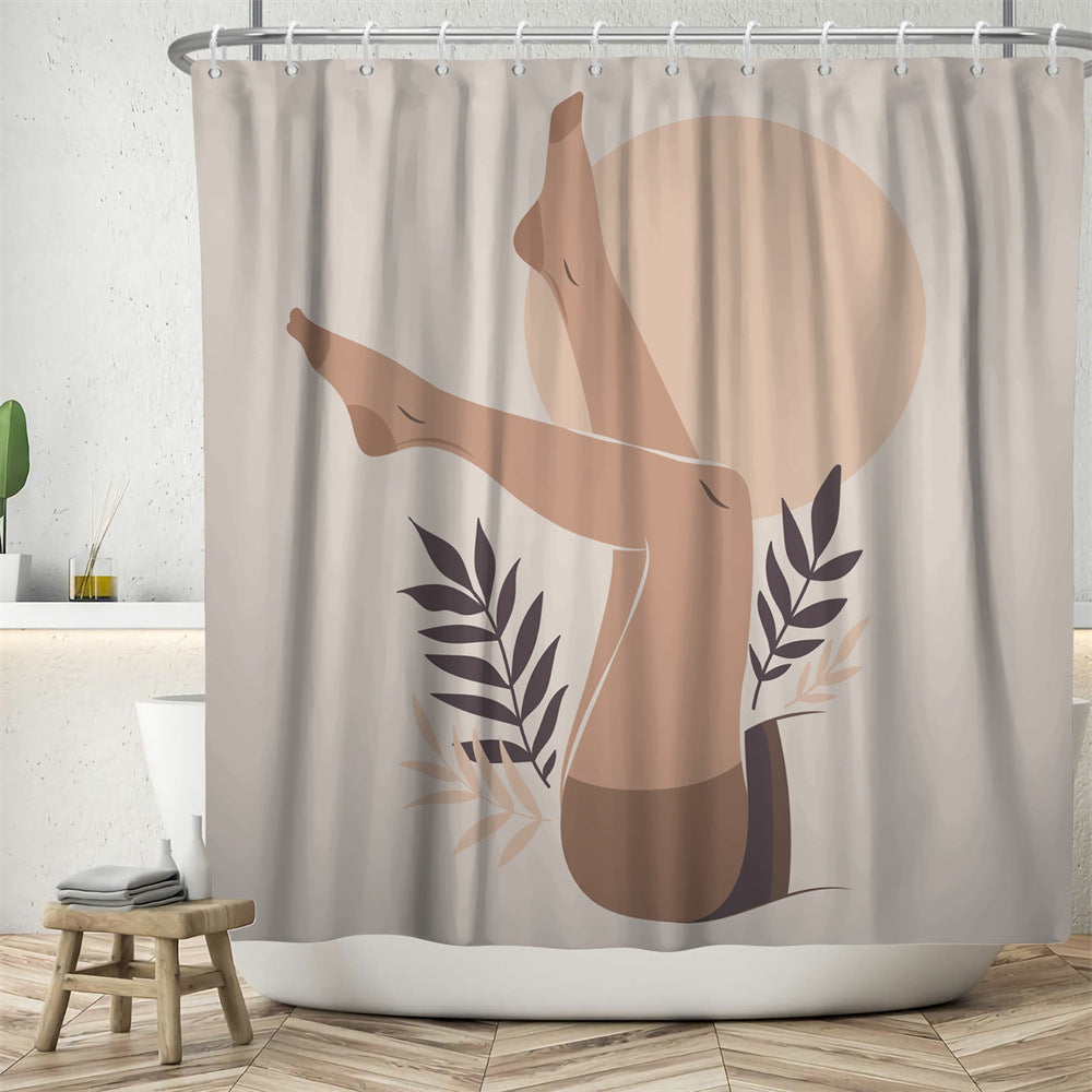 Hand-Drawn Woman Geometric Line Illustration Shower Curtain – Premium Polyester