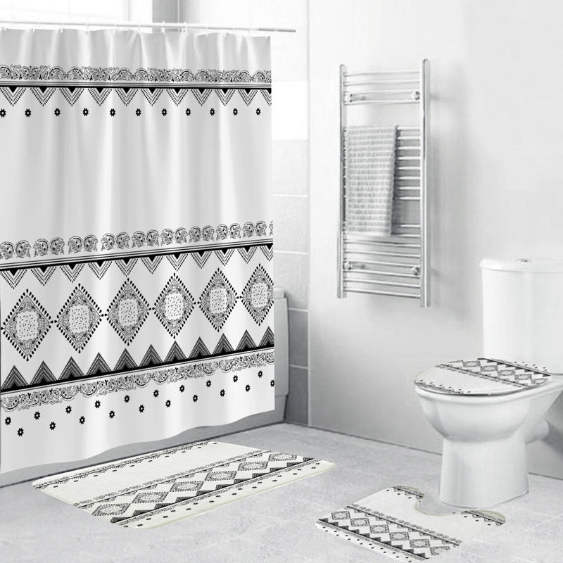 Black and White Patterned Waterproof Polyester Shower Curtain – Green-Inspired Bohemian Designs