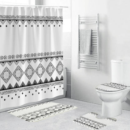 Black and White Patterned Waterproof Polyester Shower Curtain – Green-Inspired Bohemian Designs