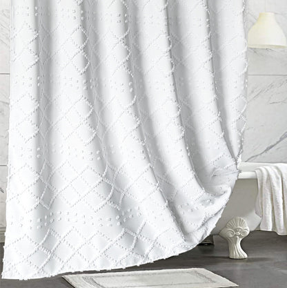 Thick Solid-Color Waterproof Shower Curtain – Peach Fabric Leather in Crisp White