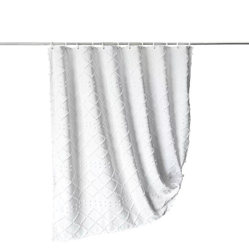 Thick Solid-Color Waterproof Shower Curtain – Peach Fabric Leather in Crisp White
