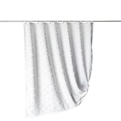 Thick Solid-Color Waterproof Shower Curtain – Peach Fabric Leather in Crisp White