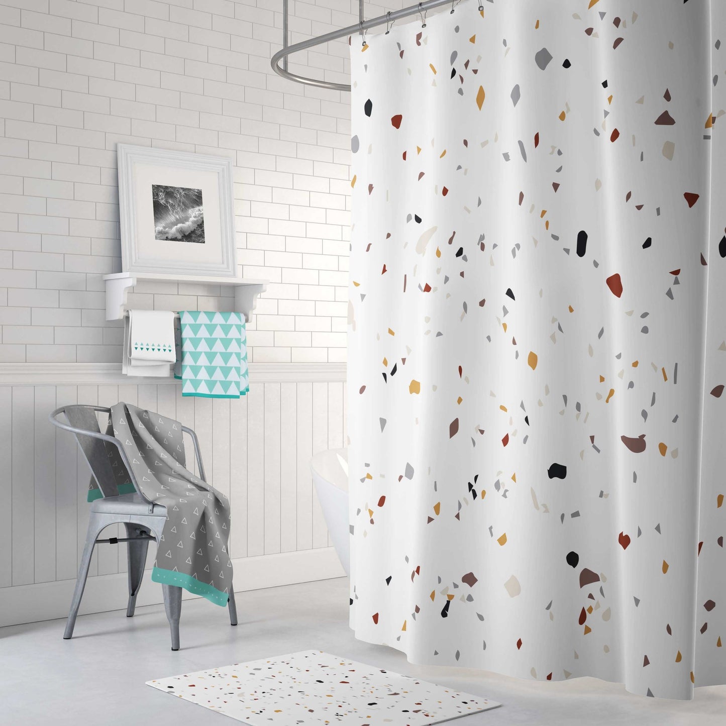 Morandi Terrazzo Shower Curtain – Thickened Waterproof Polyester in Nordic Palette