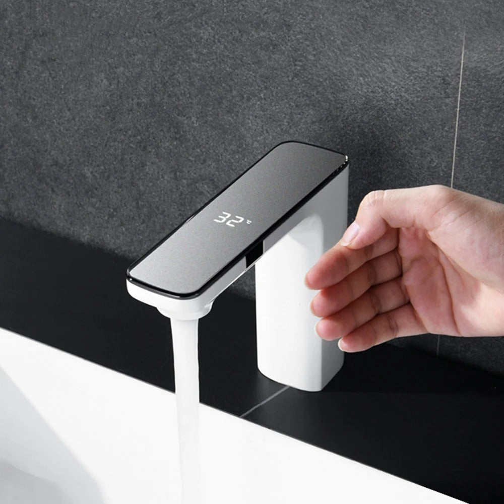 Intelligent Double Induction Basin Faucet – Touchless Modern Design in Chrome, White, or Gun Gray