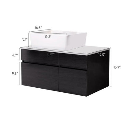 31.5 Inches Wall Mounted Single Bathroom Vanity With Engineered Stone Top