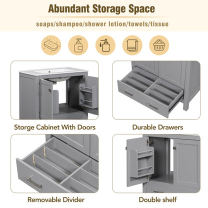 30" Gray Bathroom Vanity – Under-Mount Sink, Soft Closing Doors & Multifunctional Storage