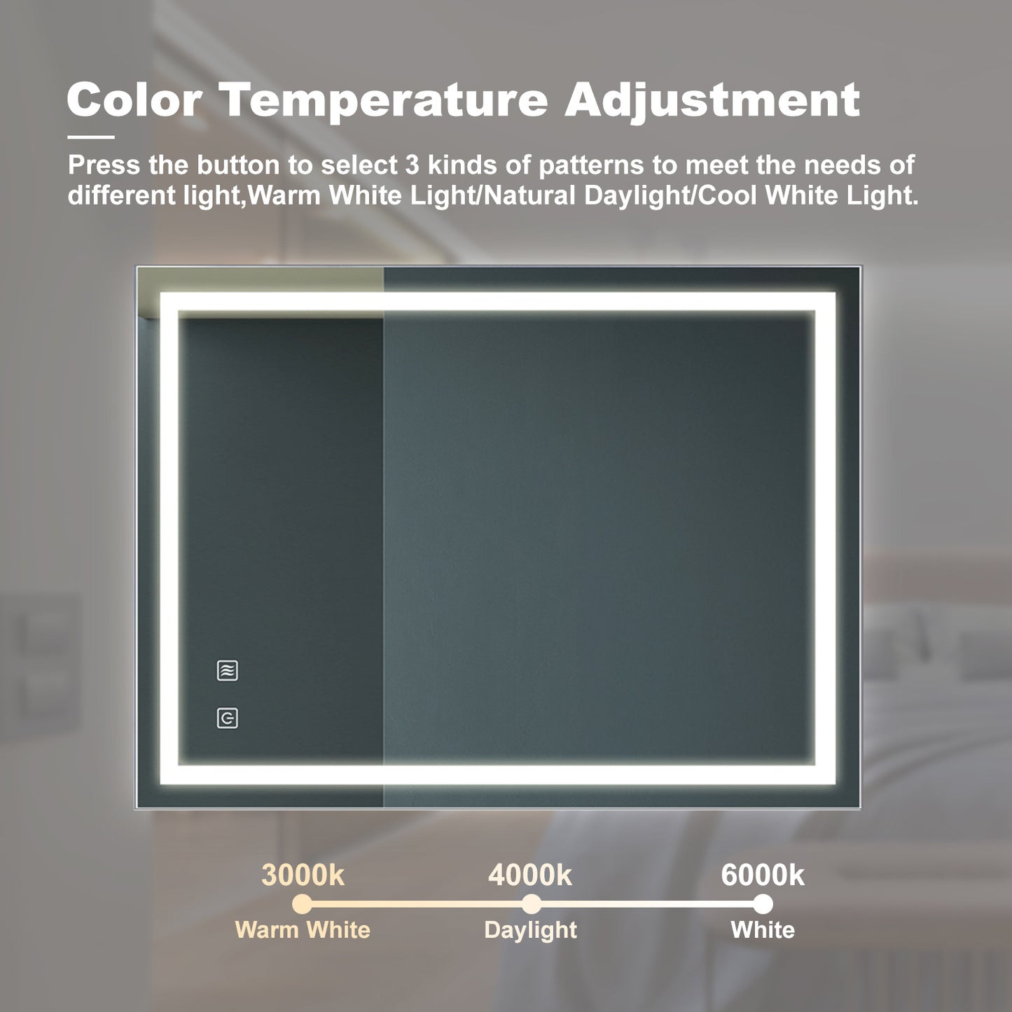 32x24 Inch LED Premium Vanity Mirror – High Lumens, Dimmable Touch, Anti-Fog, CRI 95, Adjustable 3000K-6000K, Wall Switch Control