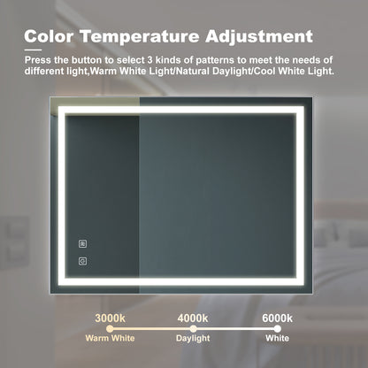 32x24 Inch LED Premium Vanity Mirror – High Lumens, Dimmable Touch, Anti-Fog, CRI 95, Adjustable 3000K-6000K, Wall Switch Control
