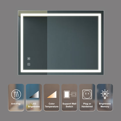 32x24 Inch LED Premium Vanity Mirror – High Lumens, Dimmable Touch, Anti-Fog, CRI 95, Adjustable 3000K-6000K, Wall Switch Control