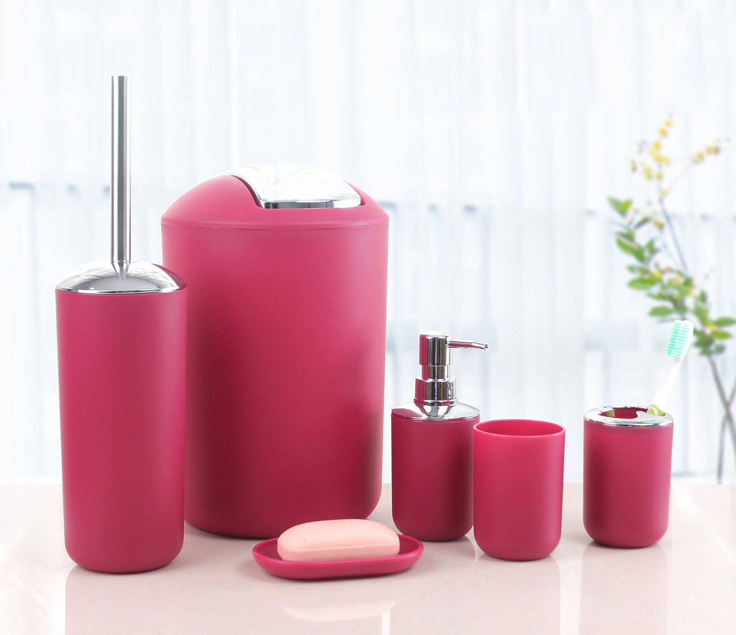 Six-Piece Plastic Bathroom Set – Functional Essentials for Everyday Use