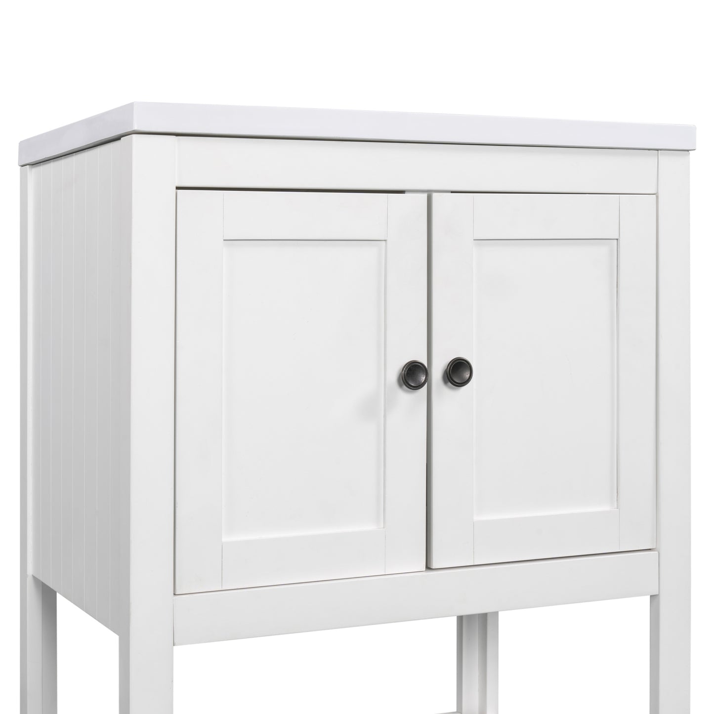 24 White Modern Sleek Bathroom Vanity Elegant Ceramic Sink With Solid Wood Frame Open Style Shelf