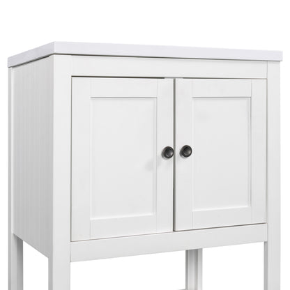 24 White Modern Sleek Bathroom Vanity Elegant Ceramic Sink With Solid Wood Frame Open Style Shelf