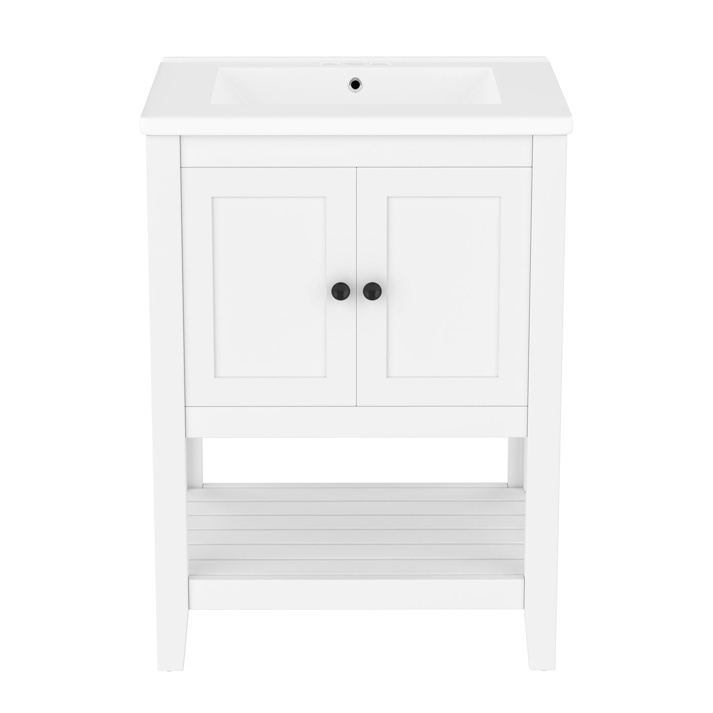 24 White Modern Sleek Bathroom Vanity Elegant Ceramic Sink With Solid Wood Frame Open Style Shelf