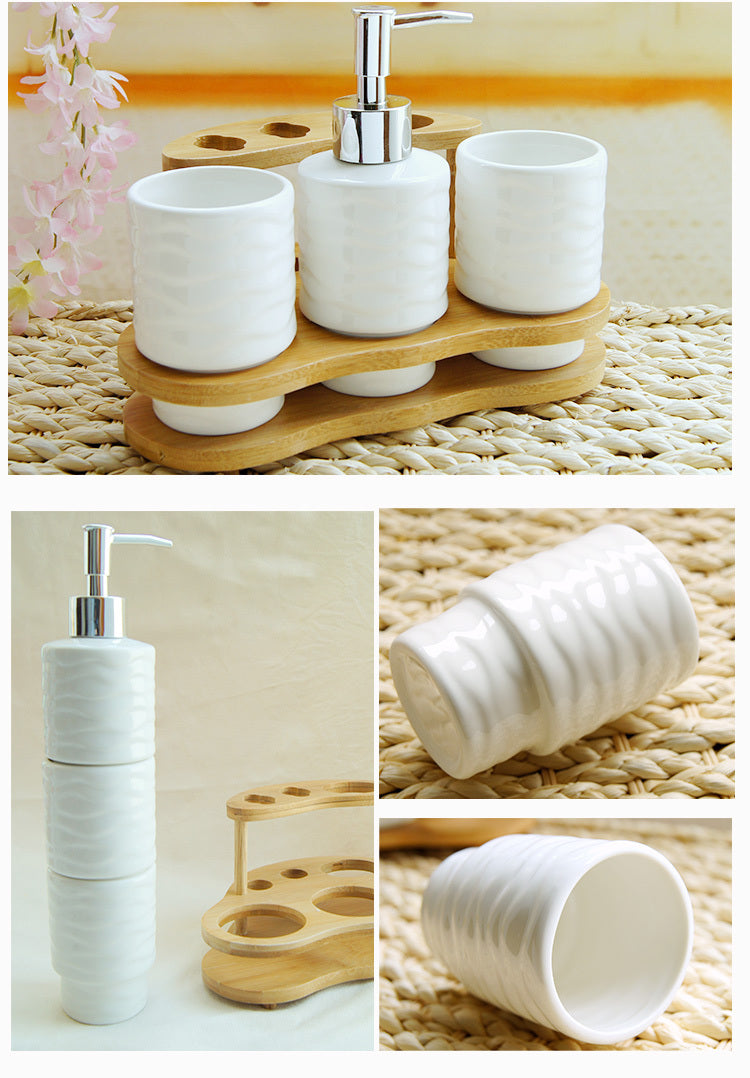 Bathroom Accessories Set – Elegant Three-Piece Collection with Wooden Frame