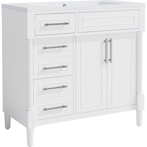 36'' Bathroom Vanity With Top Resin Sink, Freestanding Bathroom Storage Cabinet With 2 Drawers And A Tip-out Drawer, Solid Wood Frame Vanity Set, Height Adjustable Shelf