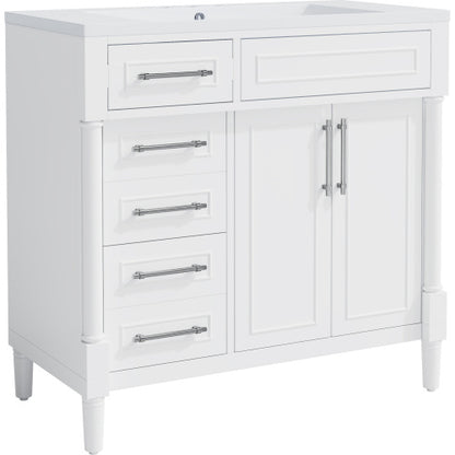 36'' Bathroom Vanity With Top Resin Sink, Freestanding Bathroom Storage Cabinet With 2 Drawers And A Tip-out Drawer, Solid Wood Frame Vanity Set, Height Adjustable Shelf