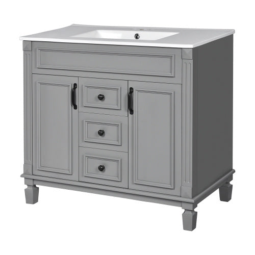 36'' Bathroom Vanity with Top Sink – Modern Storage Cabinet with 2 Soft-Closing Doors & 2 Drawers, Single Sink Vanity (Grey)