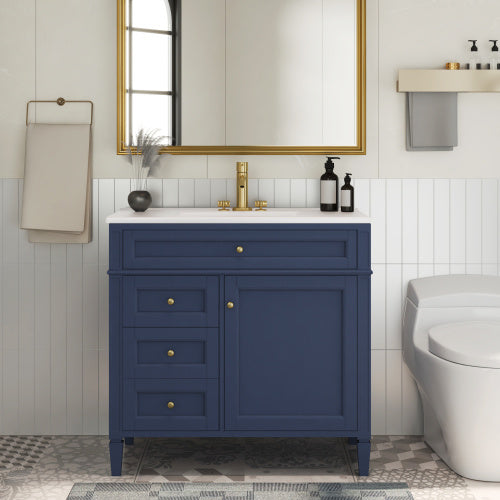 36'' Bathroom Vanity with Top Sink – Modern Storage Cabinet with 2 Drawers & Tip-Out Drawer, Single Sink Vanity