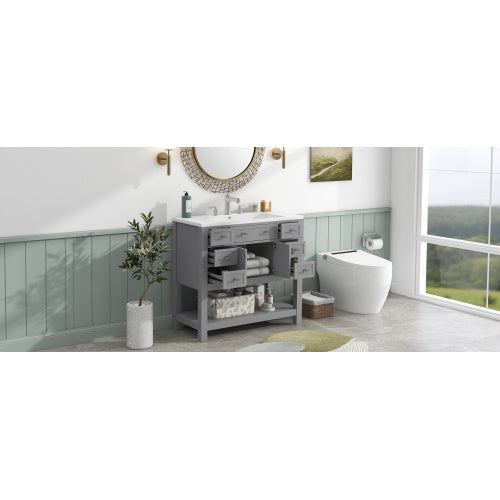 36   Bathroom Vanity With Top Sink, Modern Bathroom Storage Cabinet With 2 Soft Closing Doors And 6 Drawers, Single Sink Bathroom Vanity