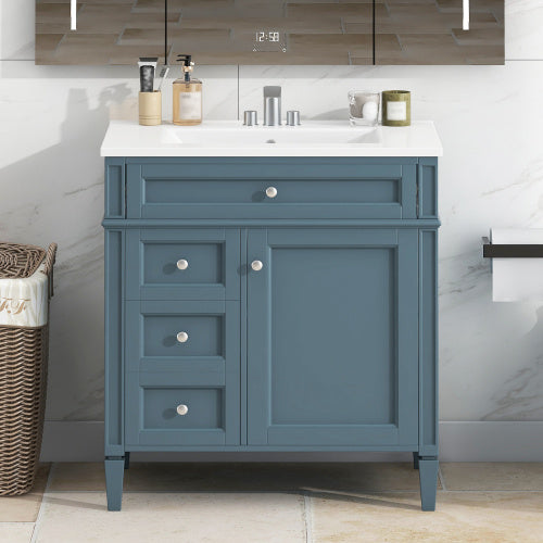30" Bathroom Vanity with Top Sink – Modern Storage Cabinet with 2 Drawers and a Tip-out Drawer