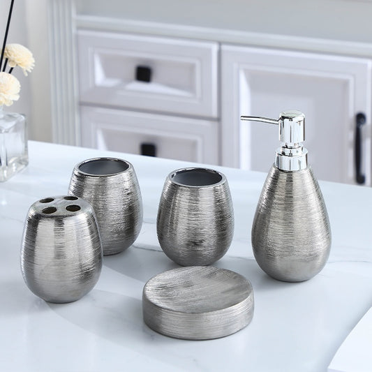 Handmade Retro Brushed Ceramic Bathroom Five-Piece Set