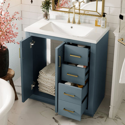 30'' Bathroom Vanity with Ceramic Sink Combo, Solid Wood Frame Bathroom Storage Cabinet, Freestanding Vanity Set with 3 Drawers & Soft Closing Doors