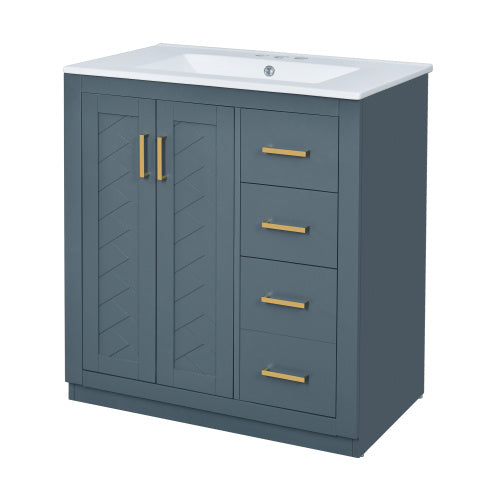 30'' Bathroom Vanity with Ceramic Sink Combo, Solid Wood Frame Bathroom Storage Cabinet, Freestanding Vanity Set with 3 Drawers & Soft Closing Doors