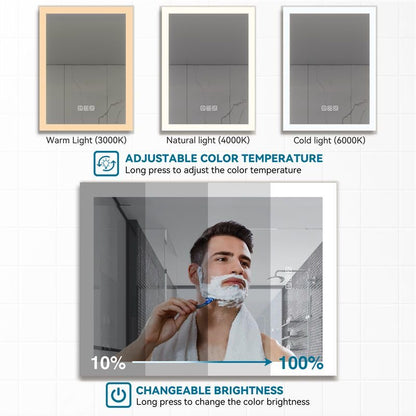 LED Bathroom Wall Medicine Cabinet Mirror – Lighted Mirror with Storage, Dimmable, 3 Color Temperatures, Anti-Fog, Adjustable Shelves, 2 Sockets & 2 USB Interfaces
