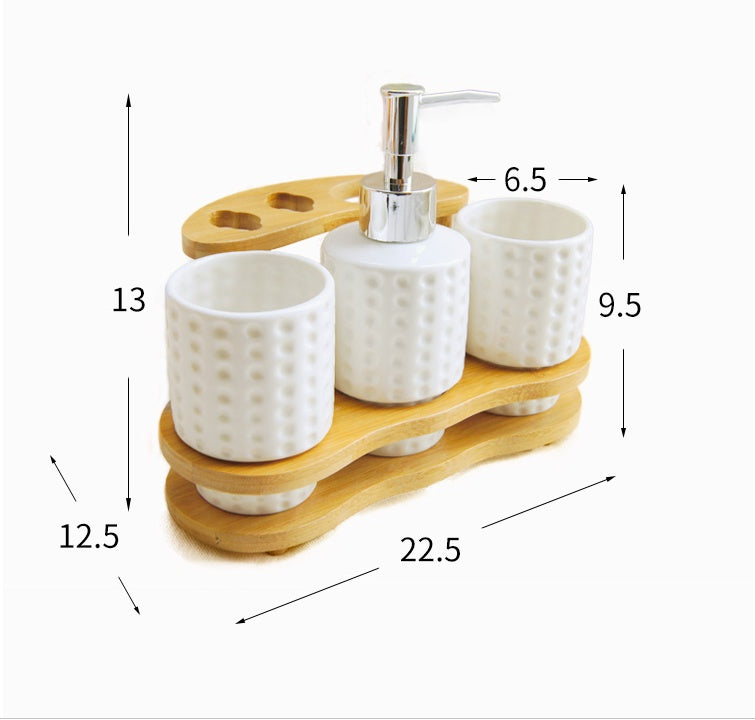 Bathroom Accessories Set – Elegant Three-Piece Collection with Wooden Frame