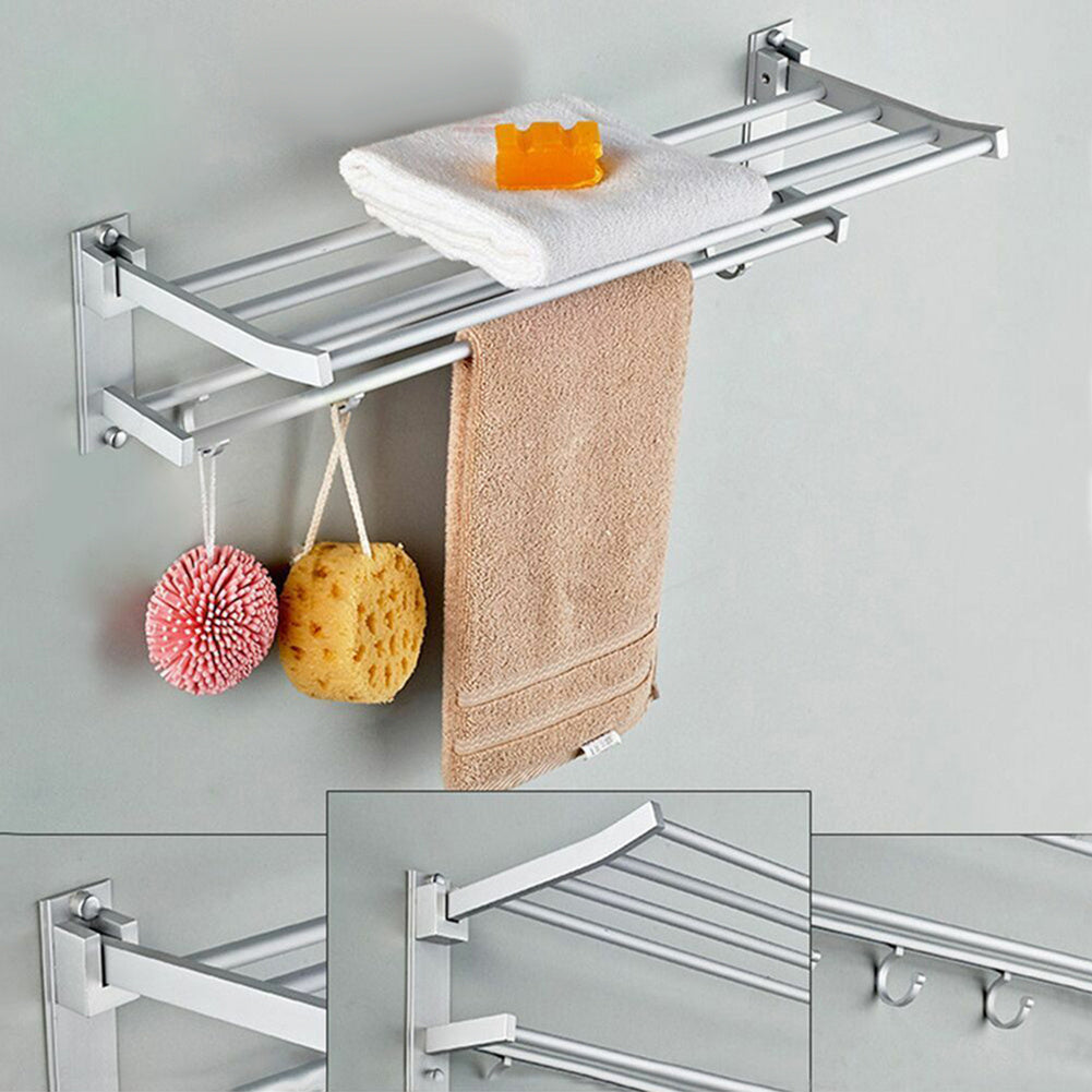 Aluminum Two-Layer Wall-Mounted Bathroom Towel Rack – Practical Storage and Display