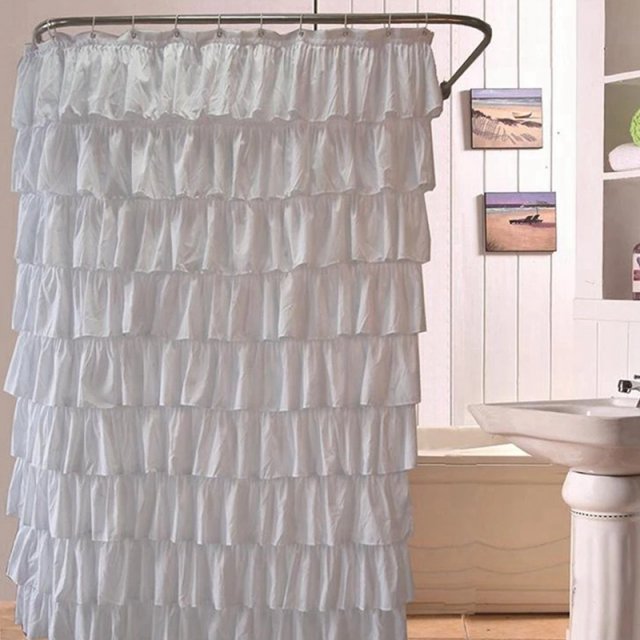 Waterproof Shower Curtain with Corrugated Edge and Ruffle Detail – Clear Polyester